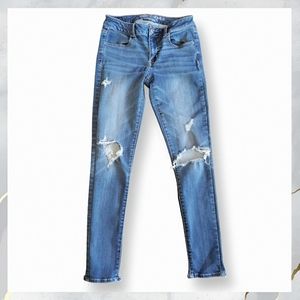EUC! American Eagle Super Super Stretch Ripped Skinny Jeans Women's 4 Med Wash
